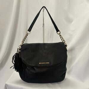 Michael Kors Bedford Tassel Satchel Bag Black Pebbled Leather Handbag Purse
